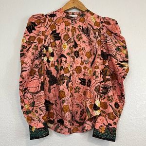 Ulla Johnson Womens Elva Printed Cotton Long Sleeved Button Up Blouse Size 0